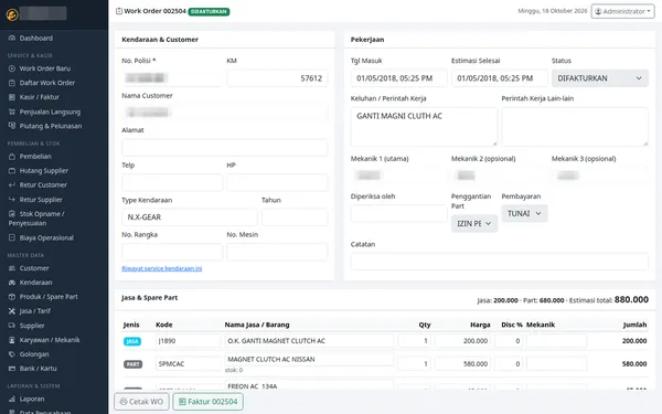 Auto Repair Shop app — work order