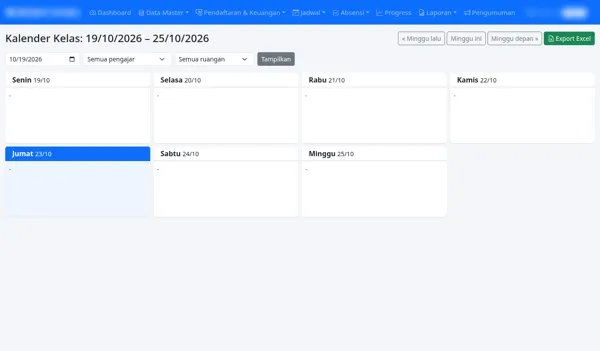 Tutoring Center App — Weekly class calendar with Excel export