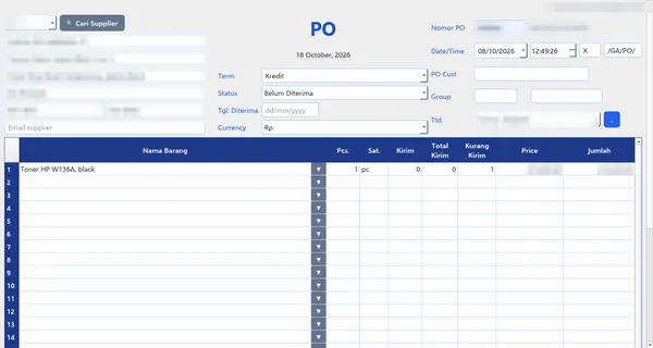 Purchase Order desktop app — PO form