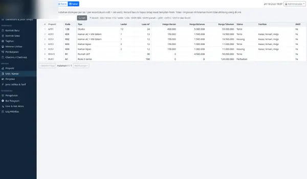 Property Rental App — Excel-like table view