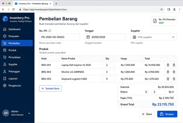 Trading & Inventory App — Purchases, sales, delivery notes & stock reports